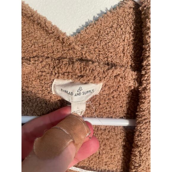 Thread‎ & Supply Tan and Cream Striped Teddy Longline Cardigan Size Large - Picture 11 of 12